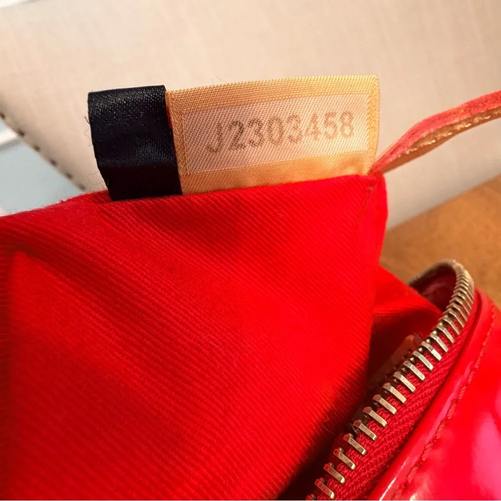 Dooney & Bourke Red Patent Leather Shoulder Hobo Tan Straps. Glossy Luxe Classic - Picture 12 of 17